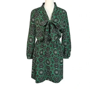 Juicy Couture Blouson Bow Kelly Green Paisley Long Sleeve Dress Size‎ S